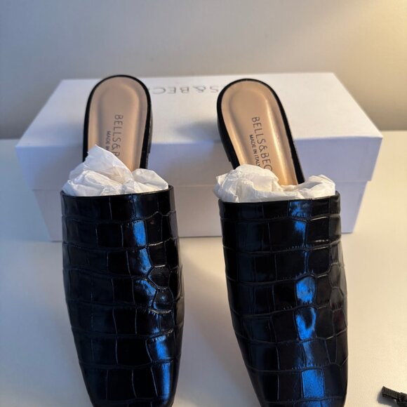 NWT Bells & Beck Serena Croc Embossed Leather Mules EU 39 - CLASSIC & RARE - Picture 2 of 5